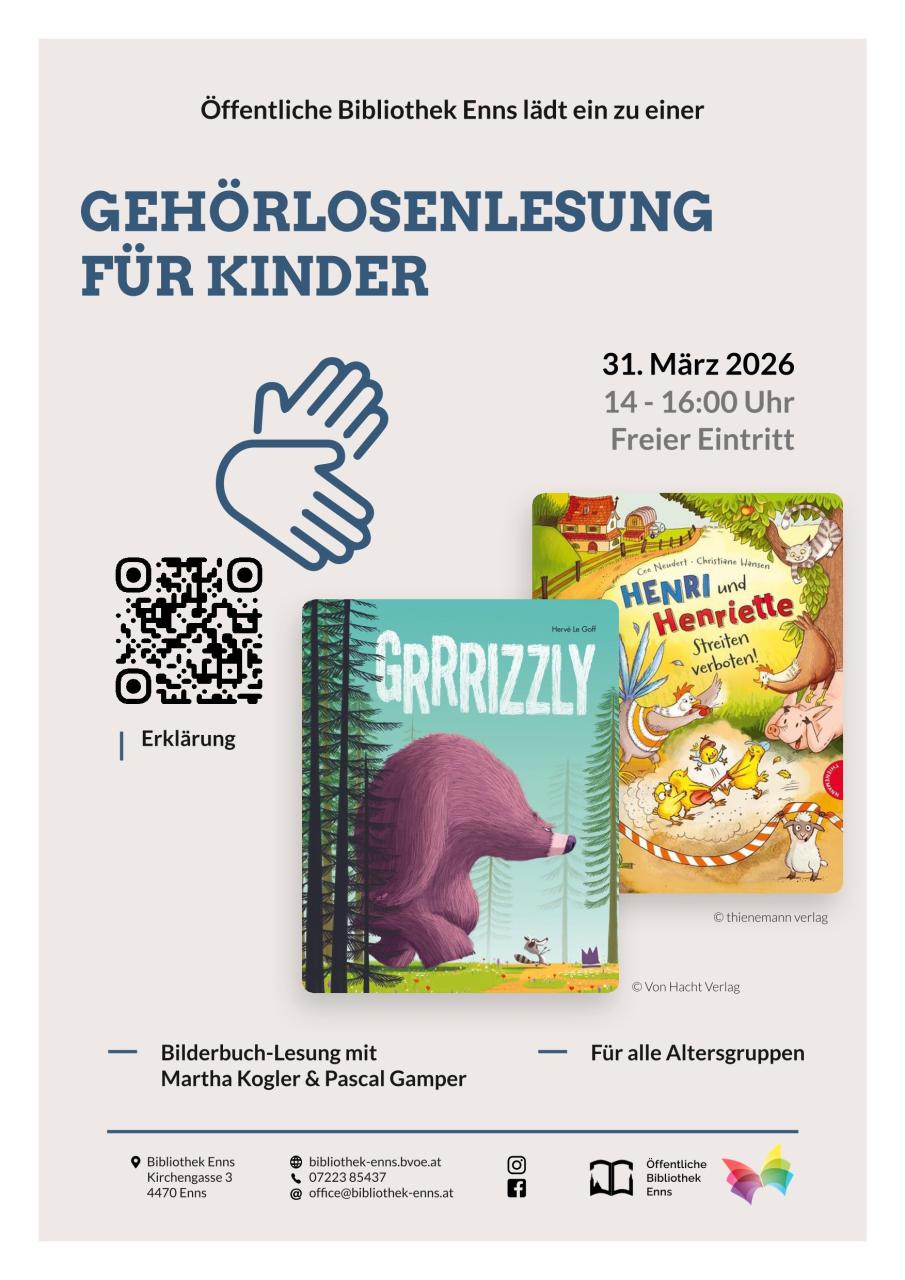 Plakat Gebärdensprache Lesung für Kinder in den Osterferien