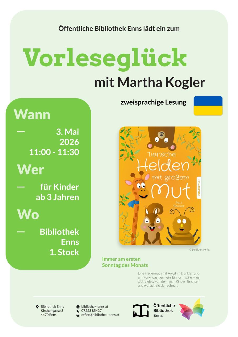 Plakat zum Vorleseglück im Mai - Zweisprachige Lesung Dt./Ukrainisch