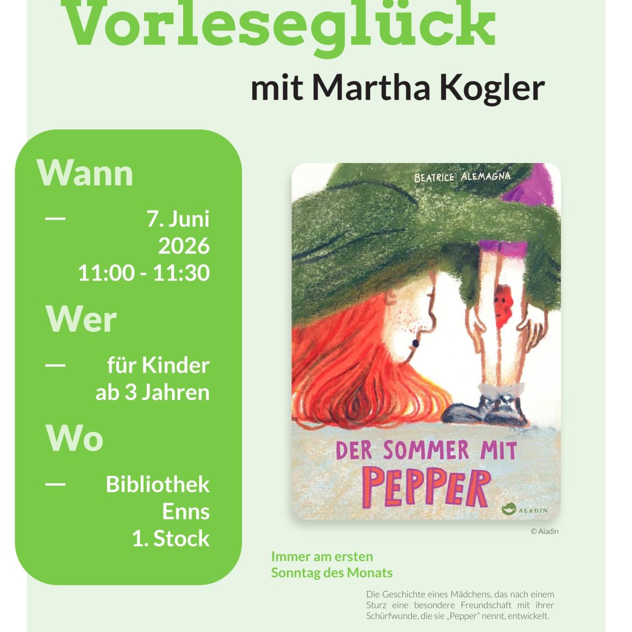 Plakat Vorleseglück im Juni - Der Sommer mit Pepper